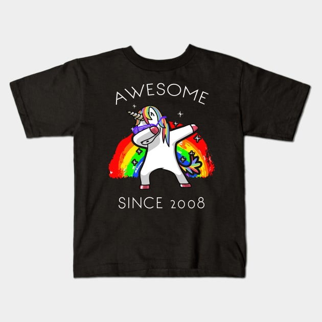 Dabbing Unicorn Birthday Girl Gifts 12 Years Old awesome Since 2008 Kids T-Shirt by GillTee